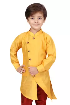 Yellow plain silk boys-kurta-pyjama