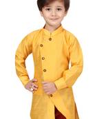 Yellow plain silk boys-kurta-pyjama