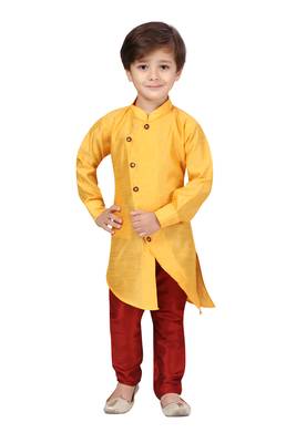 Yellow plain silk boys-kurta-pyjama 2
