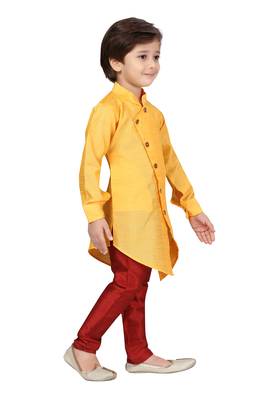 Yellow plain silk boys-kurta-pyjama 4