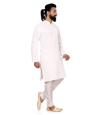 Men White Georgette Embroidery Kurta Churidar Set 4