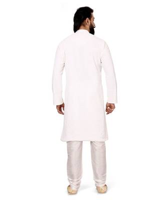 Men White Georgette Embroidery Kurta Churidar Set 5