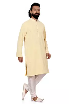 Men Yellow Georgette Embroidery Kurta Churidar Set