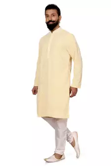 Men Yellow Georgette Embroidery Kurta Churidar Set