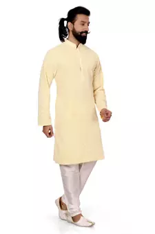 Men Yellow Georgette Embroidery Kurta Churidar Set
