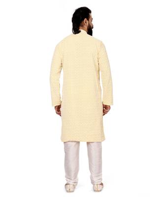 Men Yellow Georgette Embroidery Kurta Churidar Set 5