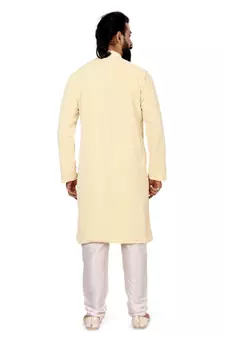 Men Yellow Georgette Embroidery Kurta Churidar Set