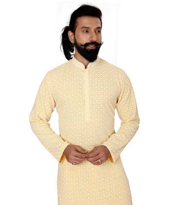 Men Yellow Georgette Embroidery Kurta Churidar Set 6
