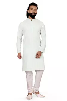 Men Aqua Green Georgette Embroidery Kurta Churidar Set