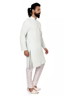 Men Aqua Green Georgette Embroidery Kurta Churidar Set