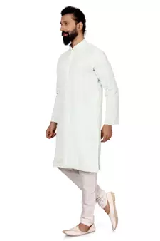Men Aqua Green Georgette Embroidery Kurta Churidar Set