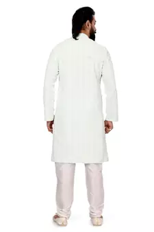 Men Aqua Green Georgette Embroidery Kurta Churidar Set