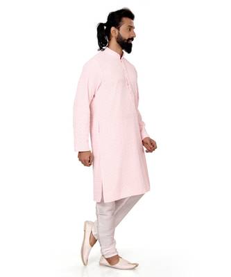 Men Light Pink Georgette Embroidery Kurta Churidar Set 4