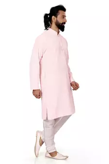 Men Light Pink Georgette Embroidery Kurta Churidar Set
