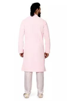 Men Light Pink Georgette Embroidery Kurta Churidar Set
