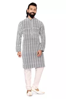 Men Black Georgette Embroidery Kurta Churidar Set