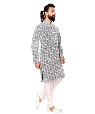 Men Black Georgette Embroidery Kurta Churidar Set 3