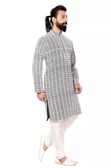 Men Black Georgette Embroidery Kurta Churidar Set