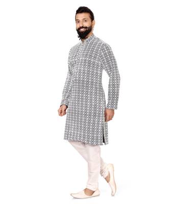 Men Black Georgette Embroidery Kurta Churidar Set 4