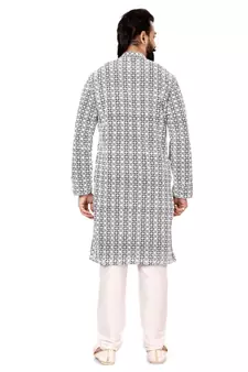 Men Black Georgette Embroidery Kurta Churidar Set
