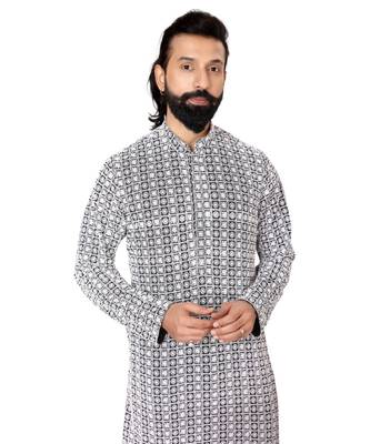 Men Black Georgette Embroidery Kurta Churidar Set 6