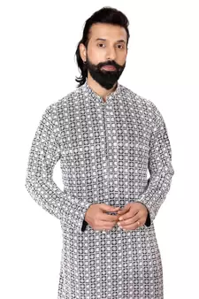 Men Black Georgette Embroidery Kurta Churidar Set
