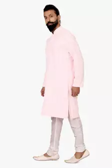 Men Light Pink Georgette Embroidery Kurta Churidar Set