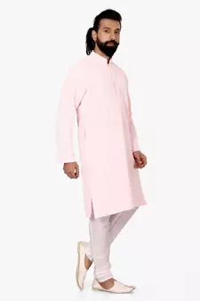 Men Light Pink Georgette Embroidery Kurta Churidar Set