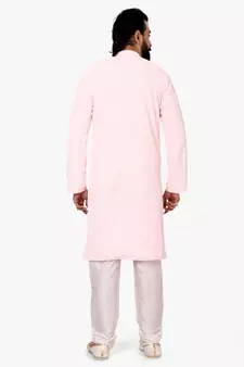 Men Light Pink Georgette Embroidery Kurta Churidar Set