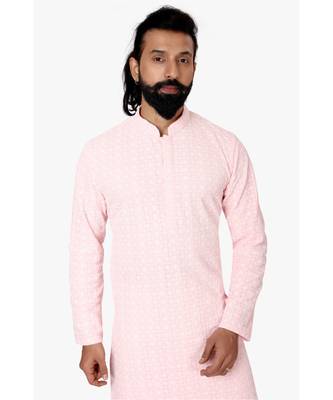 Men Light Pink Georgette Embroidery Kurta Churidar Set 6