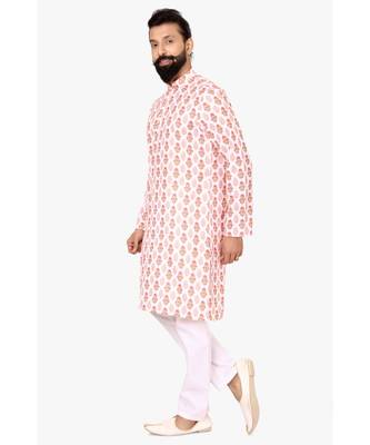 Men White Cotton Digital Printed Kurta Churidar Set 4