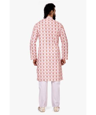Men White Cotton Digital Printed Kurta Churidar Set 5