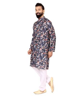 Men Black Cotton Digital Printed Kurta Churidar Set 3