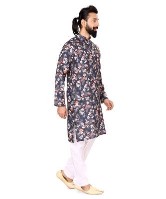 Men Black Cotton Digital Printed Kurta Churidar Set 4