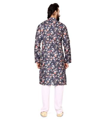 Men Black Cotton Digital Printed Kurta Churidar Set 5