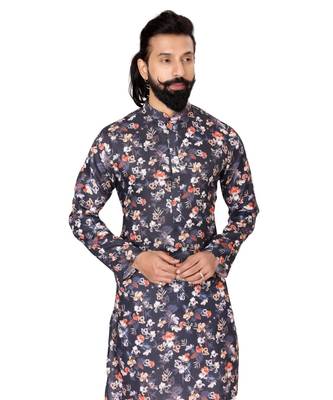 Men Black Cotton Digital Printed Kurta Churidar Set 6
