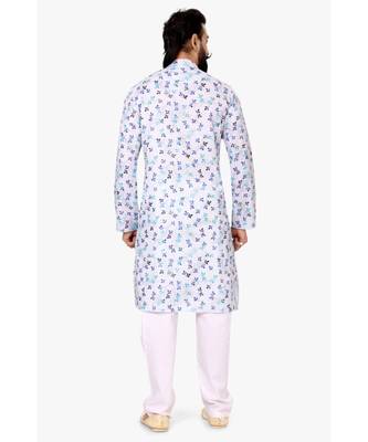 Men Off White Cotton Digital Printed Kurta Churidar Set 5