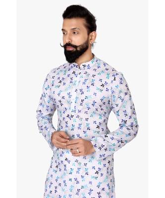 Men Off White Cotton Digital Printed Kurta Churidar Set 6