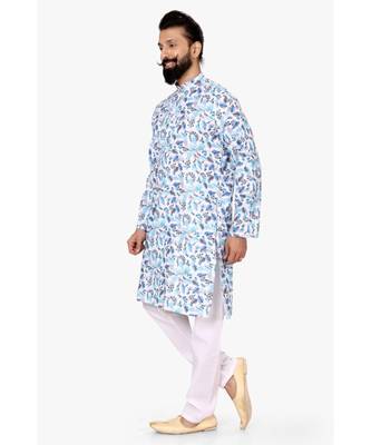 Men Off White Cotton Digital Printed Kurta Churidar Set 4