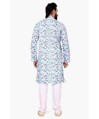 Men Off White Cotton Digital Printed Kurta Churidar Set 5