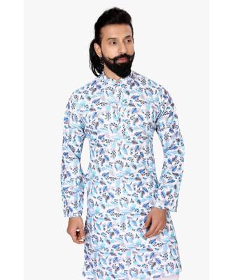 Men Off White Cotton Digital Printed Kurta Churidar Set 6