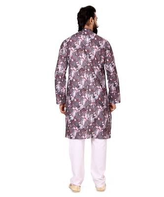 Men Brown Cotton Digital Printed Kurta Churidar Set 5