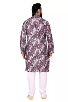 Men Brown Cotton Digital Printed Kurta Churidar Set