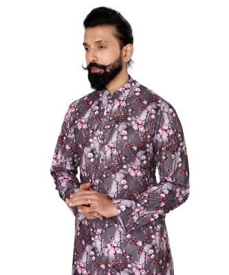 Men Brown Cotton Digital Printed Kurta Churidar Set 6