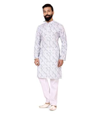 Men Off White Cotton Digital Printed Kurta Churidar Set 2