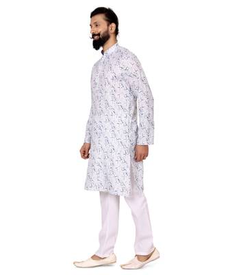 Men Off White Cotton Digital Printed Kurta Churidar Set 4