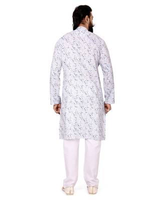 Men Off White Cotton Digital Printed Kurta Churidar Set 5