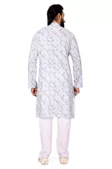 Men Off White Cotton Digital Printed Kurta Churidar Set