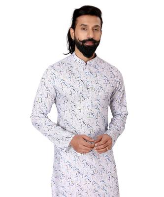 Men Off White Cotton Digital Printed Kurta Churidar Set 6