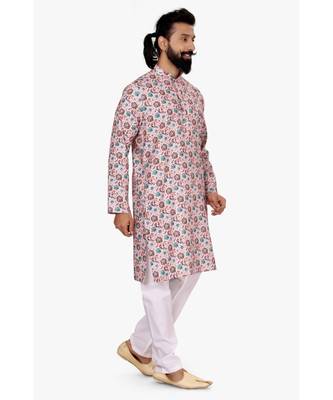 Men Light Pink Cotton Digital Printed Kurta Churidar Set 3